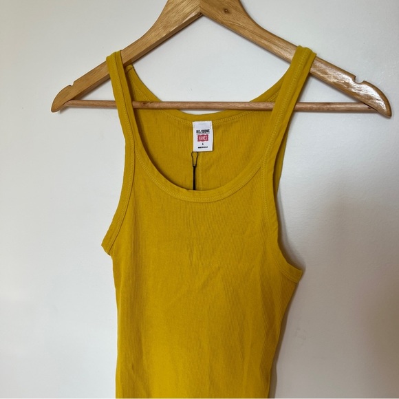 Re/Done Hanes Womens Tank Top Sleeveless Pullover Solid Yellow L - Picture 3 of 5